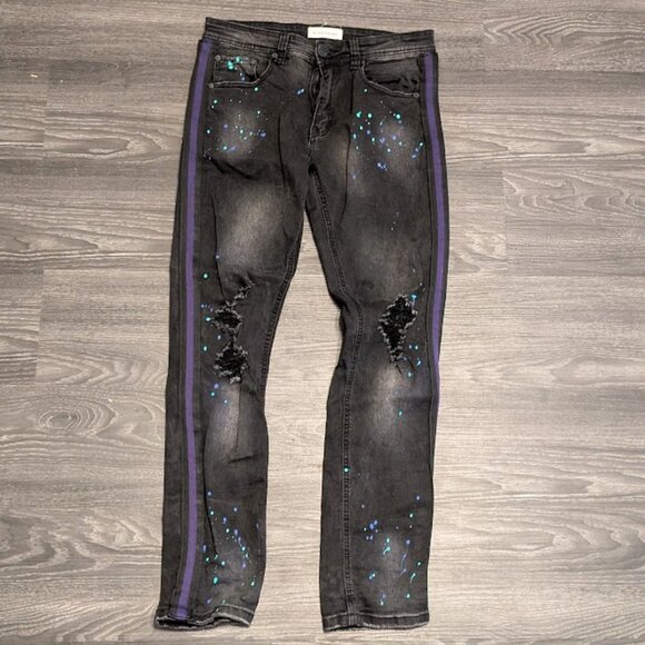 J23 BLIND TRUST Black & Paint Splat Jeans - Picture 1 of 8